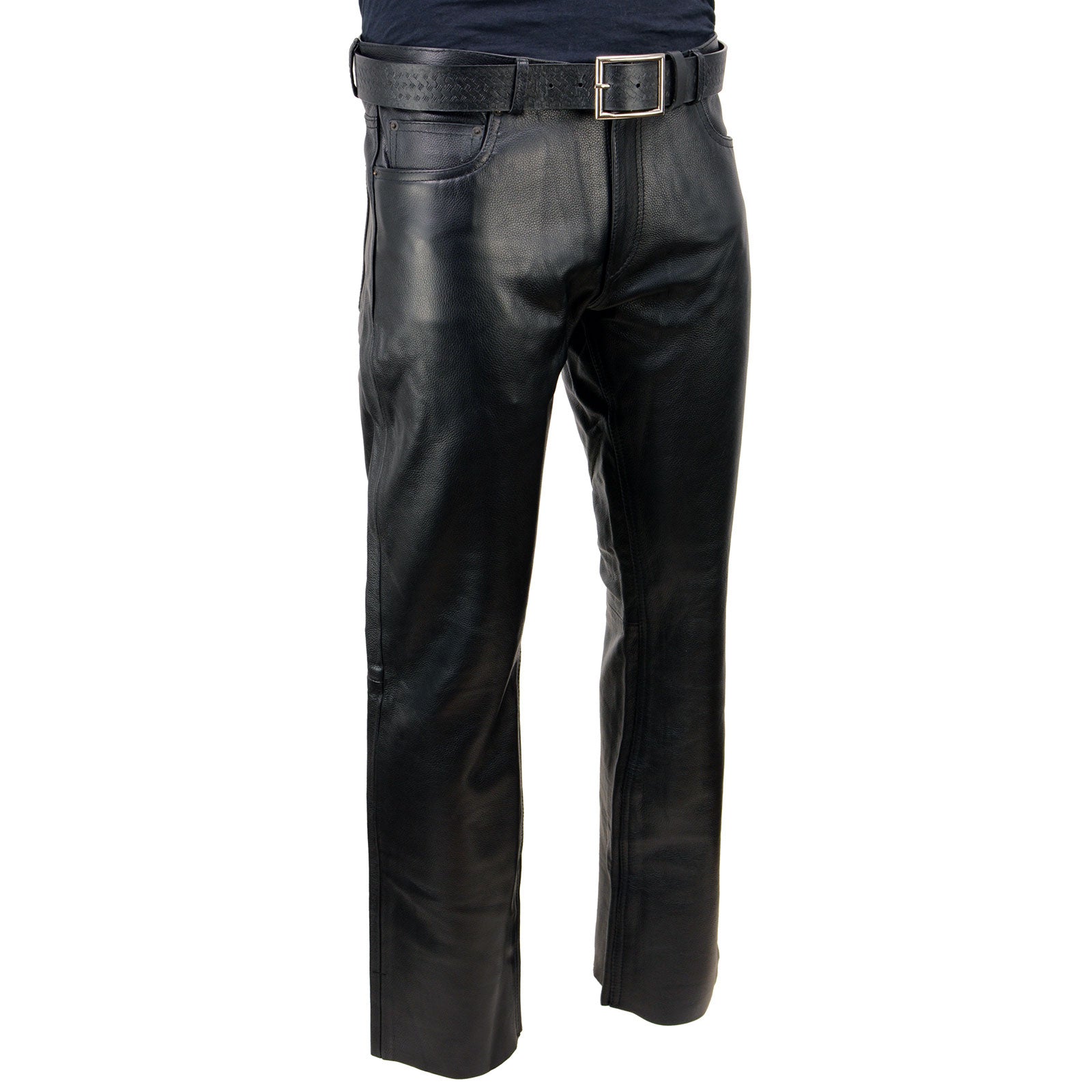 Men's Classic Fit 5 Pocket Leather Pants Black LKM5790