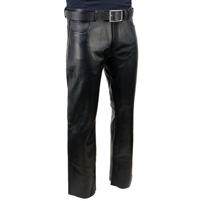 Men's Classic Fit 5 Pocket Leather Pants Black LKM5790