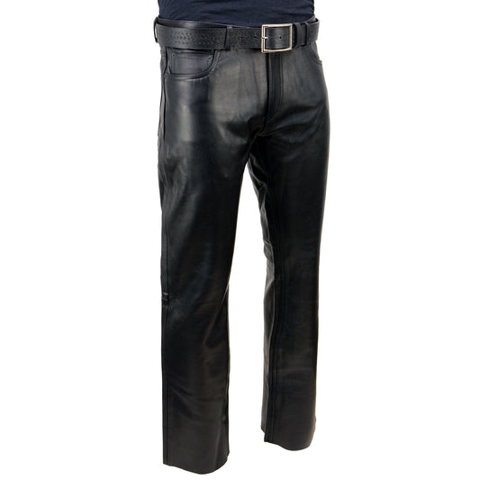 Men's Classic Fit 5 Pocket Leather Pants Black LKM5790