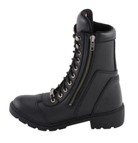 Womens Black Lace-Up Boots with Side Zipper Entry