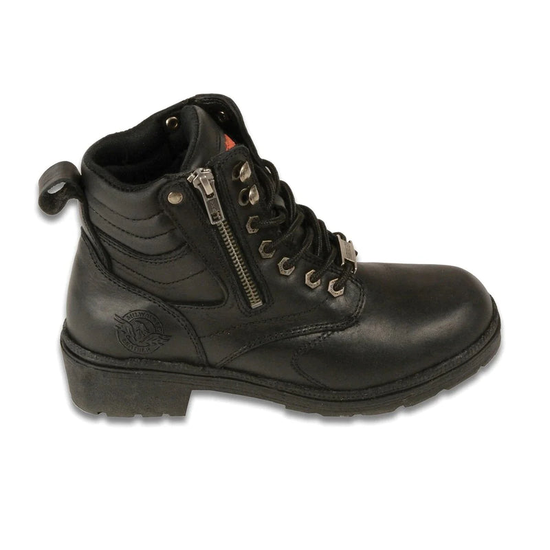 Milwaukee Leather MBL9320 Womens Black Lace Up Boots with Side