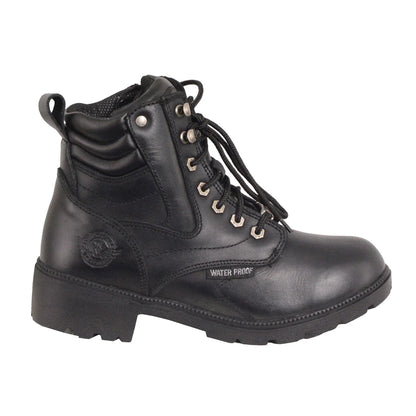 Womens Black Waterproof Lace-Up Boots with Side Zipper