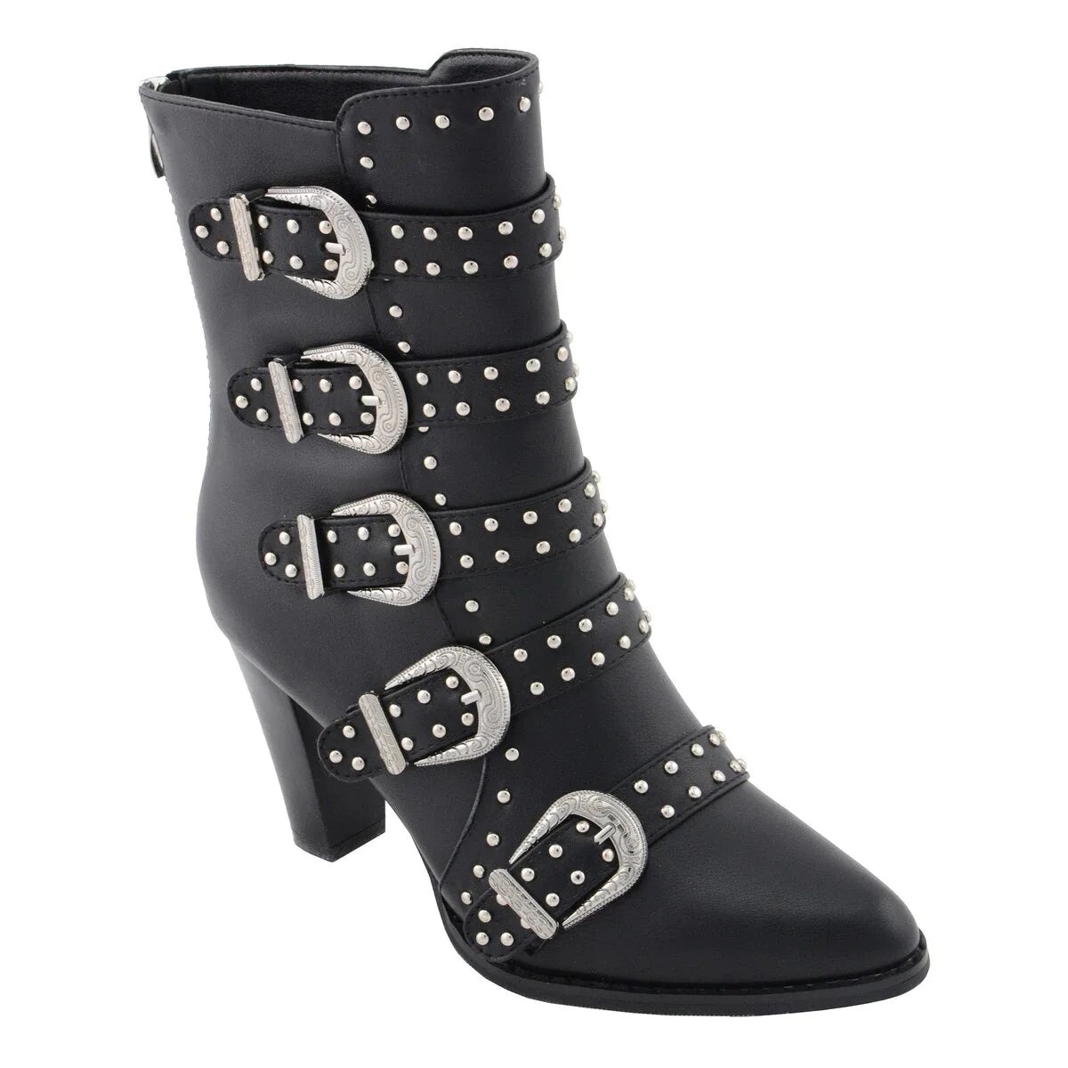 Womens Black Buckle Up Boots with Studded Bling