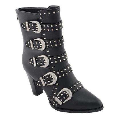 Womens Black Buckle Up Boots with Studded Bling