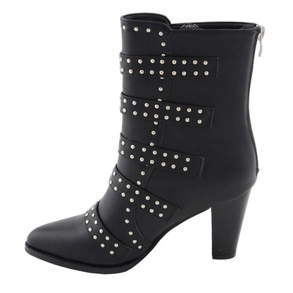 Womens Black Buckle Up Boots with Studded Bling