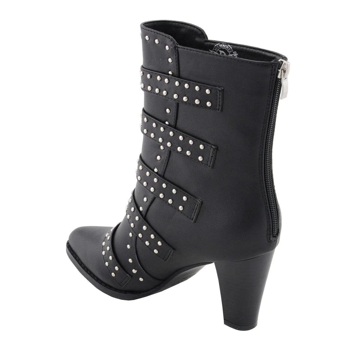 Womens Black Buckle Up Boots with Studded Bling