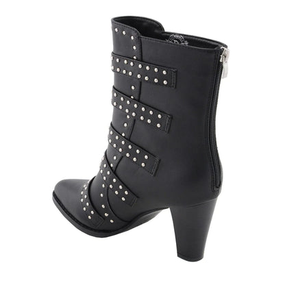 Womens Black Buckle Up Boots with Studded Bling