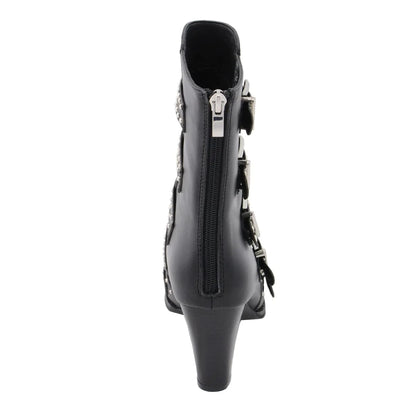 Womens Black Buckle Up Boots with Studded Bling