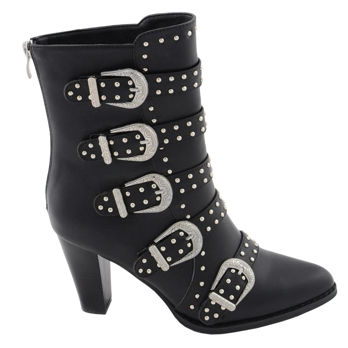 Womens Black Buckle Up Boots with Studded Bling