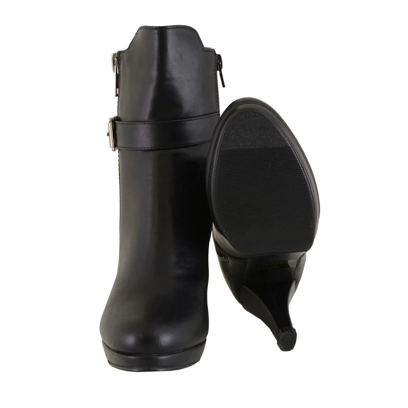 Womens Black Boots with Side Zipper Entry and Adjustable Buckle