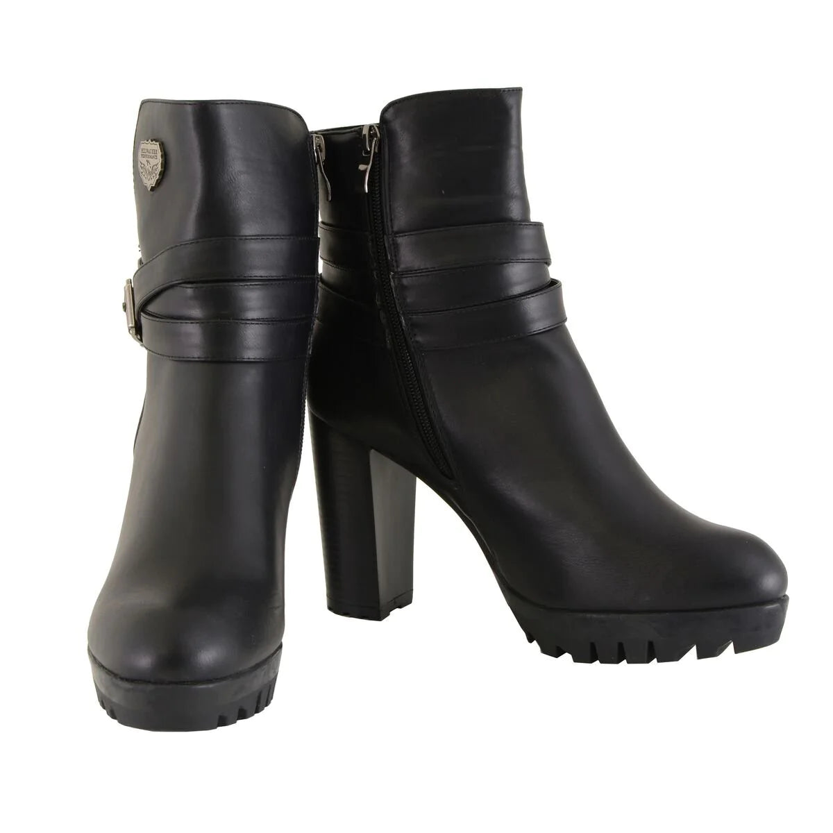Milwaukee Performance MBL9435 Womens Black Double Strap Side Zipper Boots with Platform Heel