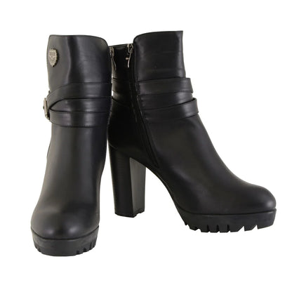 Milwaukee Performance MBL9435 Womens Black Double Strap Side Zipper Boots with Platform Heel