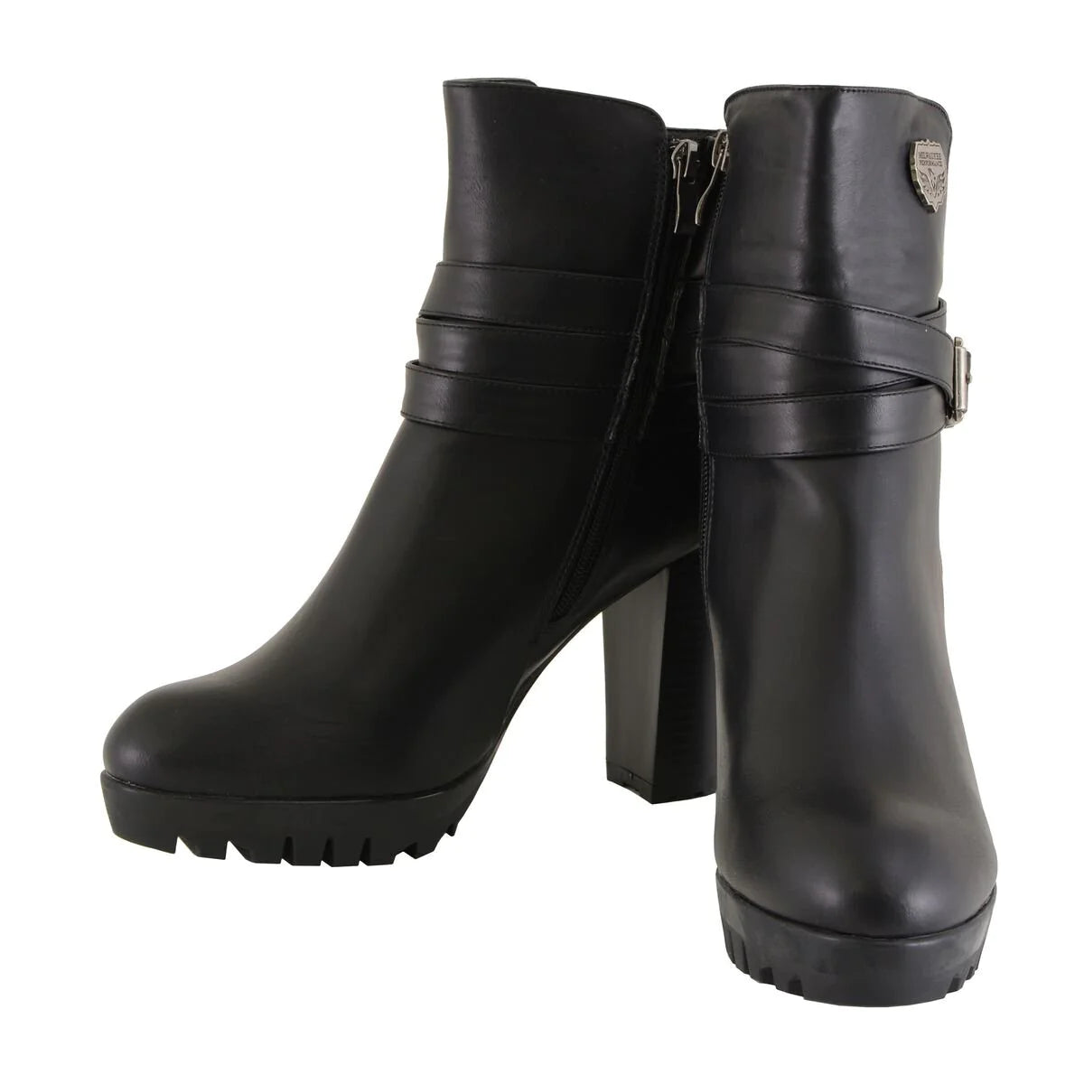 Milwaukee Performance MBL9435 Womens Black Double Strap Side Zipper Boots with Platform Heel