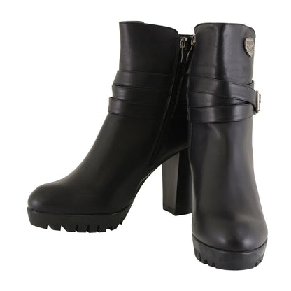 Milwaukee Performance MBL9435 Womens Black Double Strap Side Zipper Boots with Platform Heel