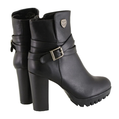 Milwaukee Performance MBL9435 Womens Black Double Strap Side Zipper Boots with Platform Heel