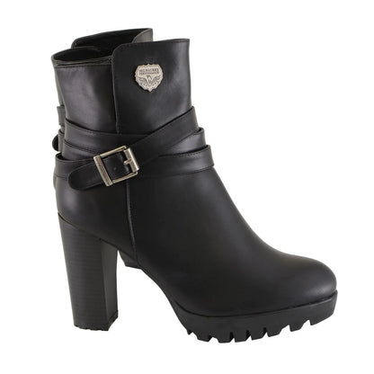 Milwaukee Performance MBL9435 Womens Black Double Strap Side Zipper Boots with Platform Heel
