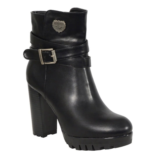 Milwaukee Performance MBL9435 Womens Black Double Strap Side Zipper Boots with Platform Heel