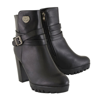 Milwaukee Performance MBL9435 Womens Black Double Strap Side Zipper Boots with Platform Heel