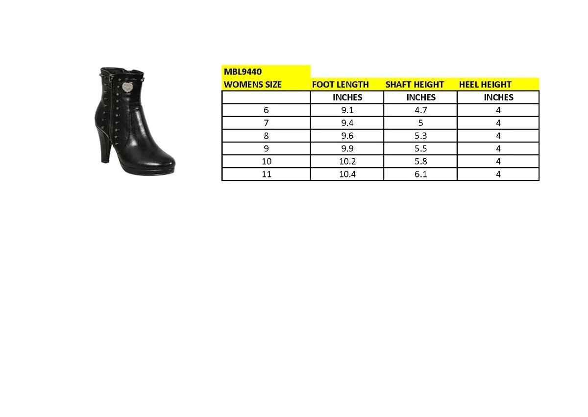 Milwaukee Performance MBL9440 Womens Black Spiked Boots with Side Zippers