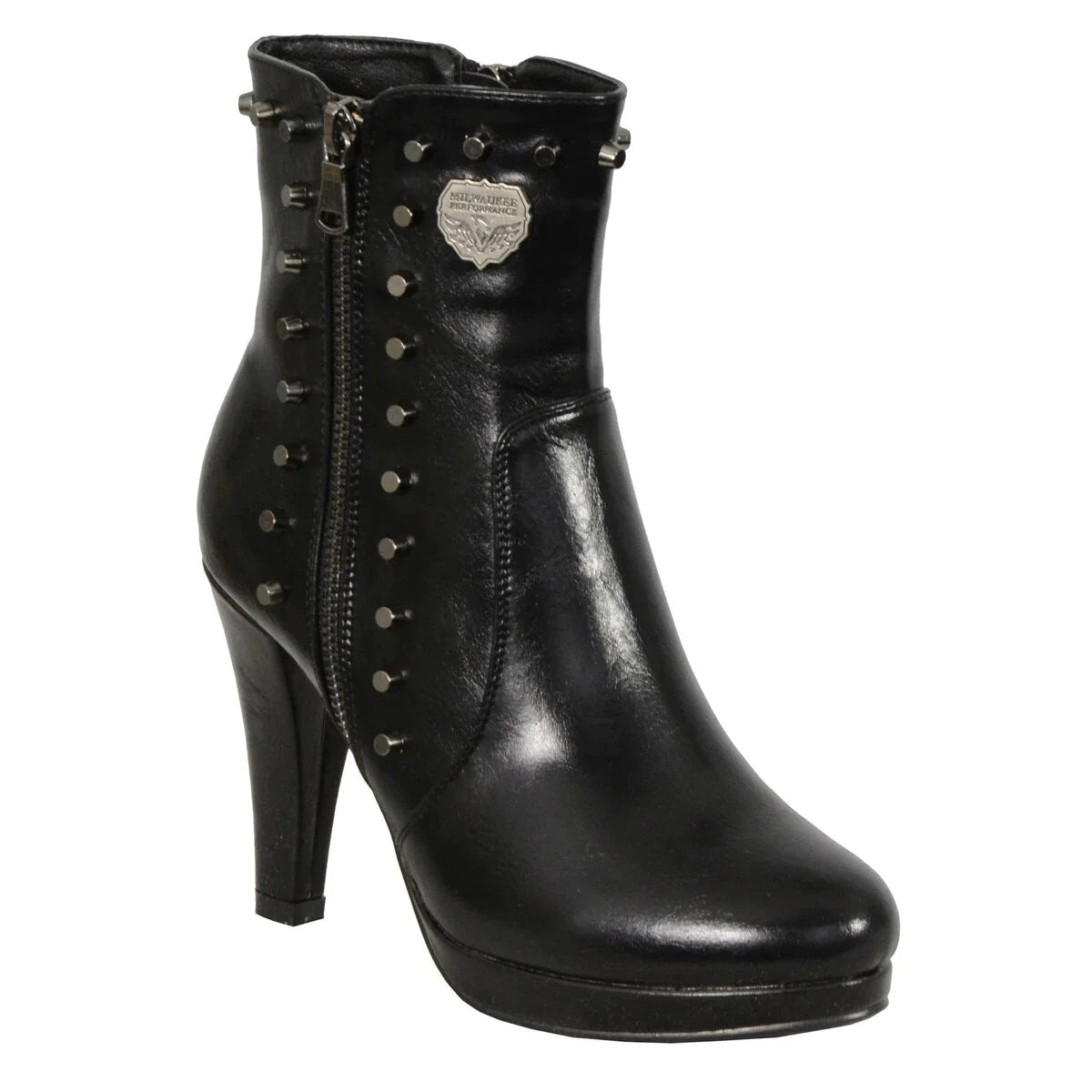 Milwaukee Performance MBL9440 Womens Black Spiked Boots with Side Zippers