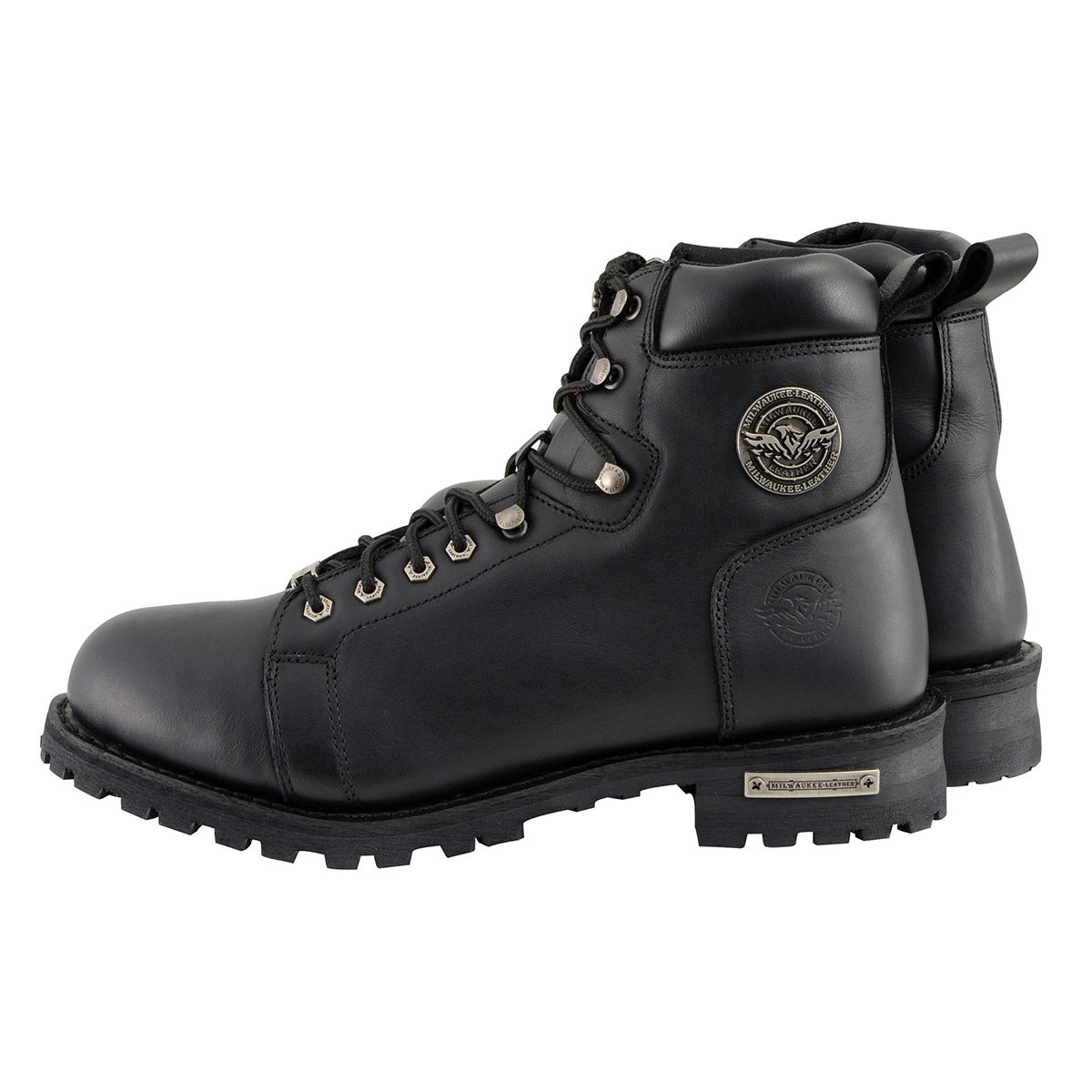Men's Black Leather Lace-Up Motorcycle Riding Boots with Side Zipper