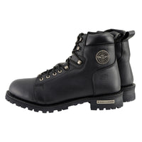 Men's Black Leather Lace-Up Motorcycle Riding Boots with Side Zipper