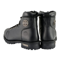 Men's Black Leather Lace-Up Motorcycle Riding Boots with Side Zipper