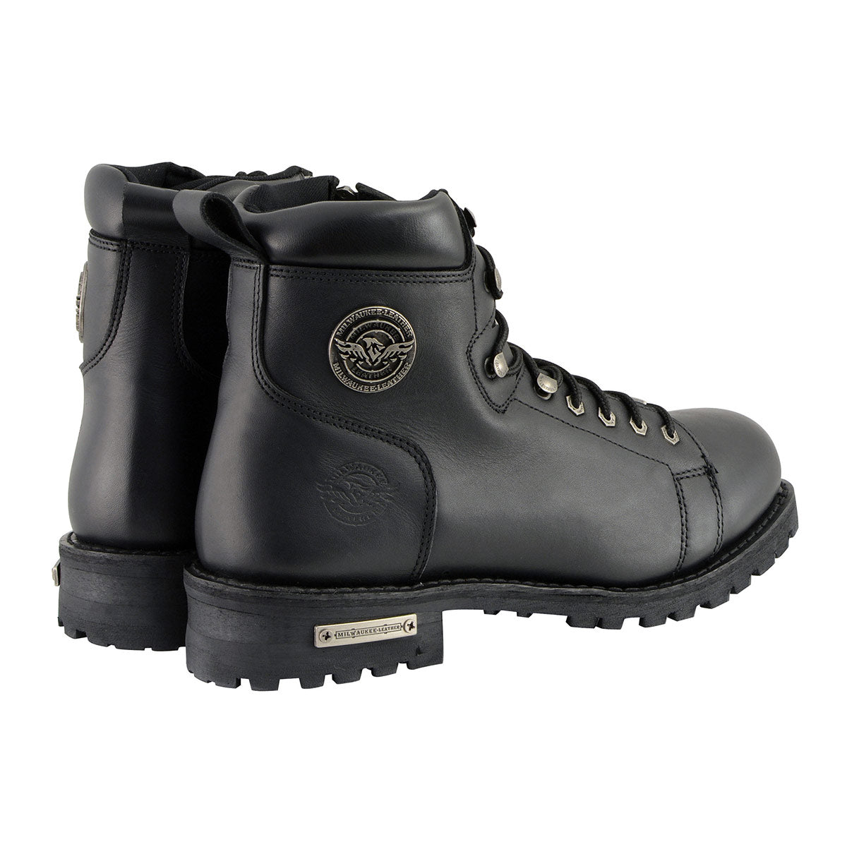 Men's Black Leather Lace-Up Motorcycle Riding Boots with Side Zipper