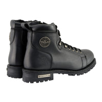 Men's Black Leather Lace-Up Motorcycle Riding Boots with Side Zipper