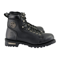 Men's Black Leather Lace-Up Motorcycle Riding Boots with Side Zipper