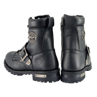 Men's Black Leather Lace-Up Engineer Motorcycle Boots With Buckles