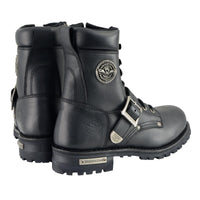 Men's Black Leather Lace-Up Engineer Motorcycle Boots With Buckles