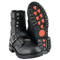 Men's Black Leather Lace-Up Engineer Motorcycle Boots With Buckles
