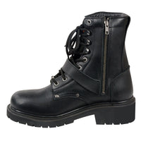 Men's Black Leather Lace-Up Engineer Motorcycle Boots With Buckles
