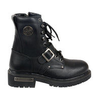 Men's Black Leather Lace-Up Engineer Motorcycle Boots With Buckles