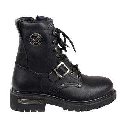 Men's Black Leather Lace-Up Engineer Motorcycle Boots With Buckles