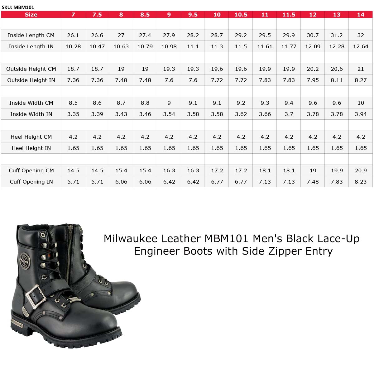 Men's Black Leather Lace-Up Engineer Motorcycle Boots With Buckles