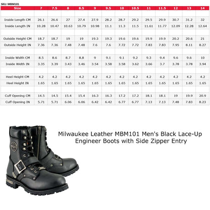 Men's Black Leather Lace-Up Engineer Motorcycle Boots With Buckles