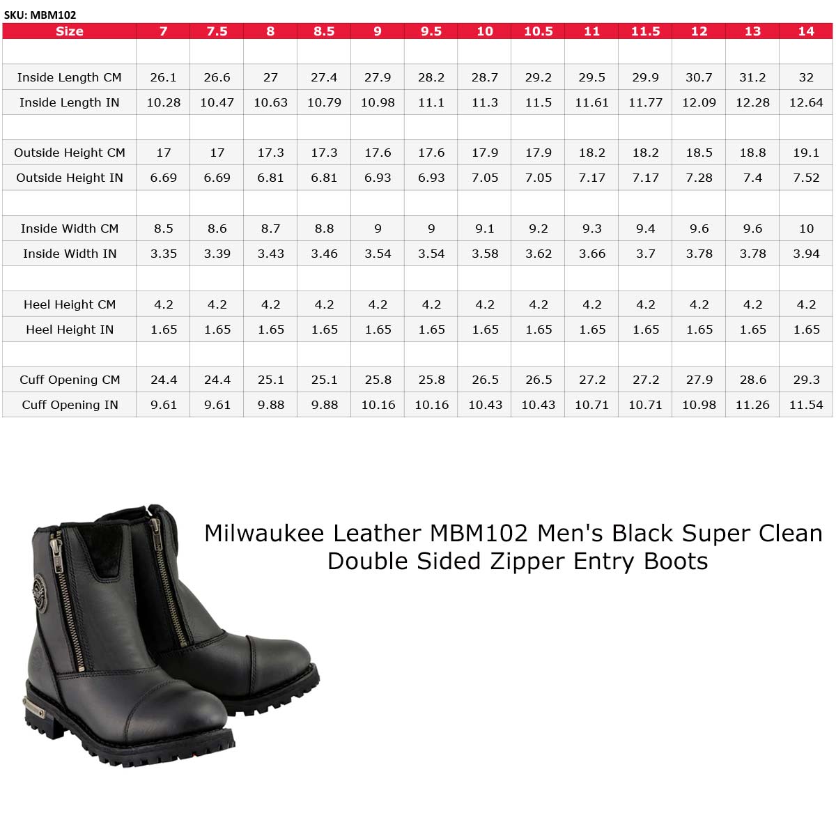 MBM102 Men's Motorcycle Boots With Double Sided Zipper Black