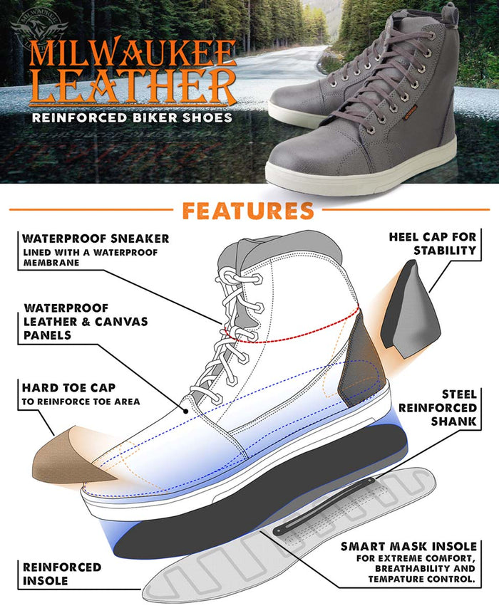 Men's Leather and Canvas Street Riding Waterproof Shoes Grey