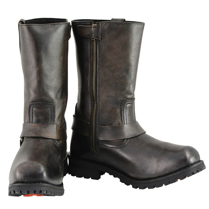 Men's Distressed Brown 11-Inch Square Toe Harness Motorcycle Boots