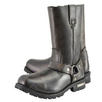 Men's Distressed Brown 11-Inch Square Toe Harness Motorcycle Boots