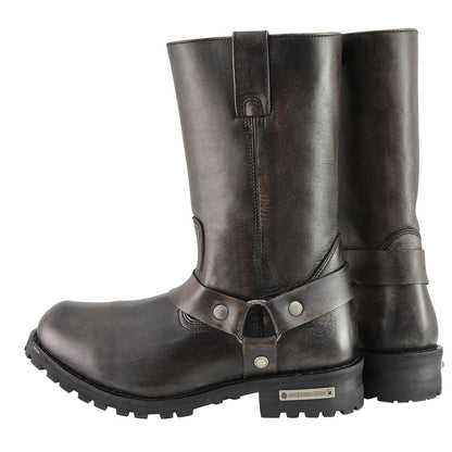 Distressed Brown 11-inch Square Toe Harness Motorcycle Boots Wide Width