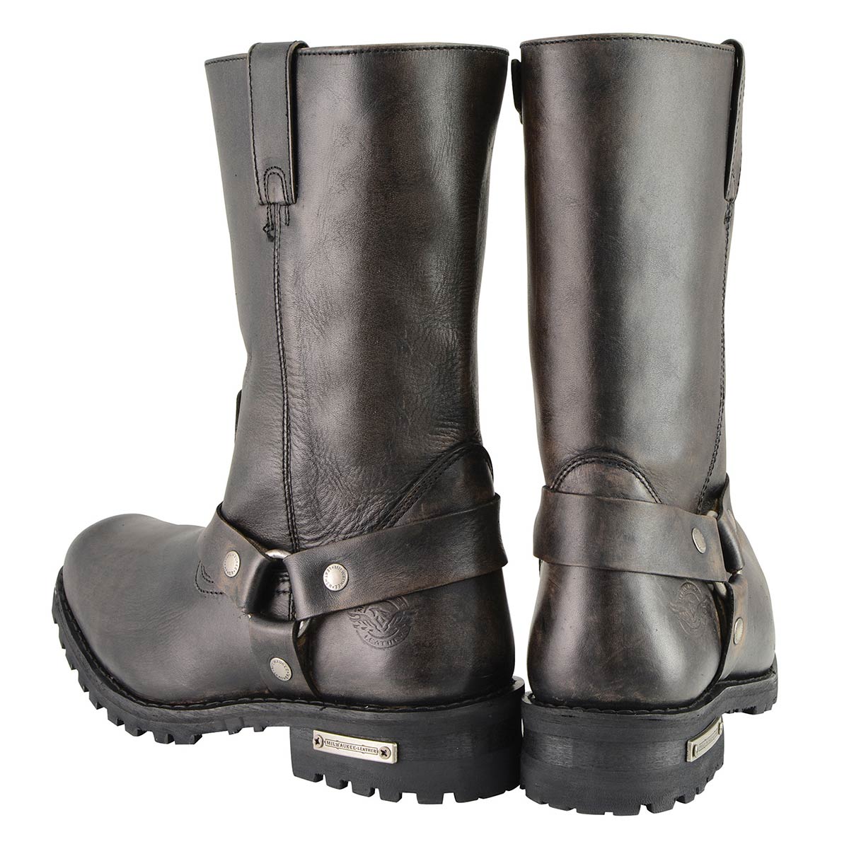 Distressed Brown 11-inch Square Toe Harness Motorcycle Boots Wide Width