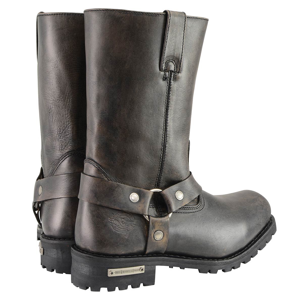 Men's Distressed Brown 11-Inch Square Toe Harness Motorcycle Boots