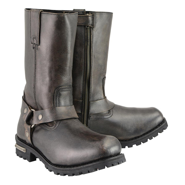 Men's Distressed Brown 11-Inch Square Toe Harness Motorcycle Boots