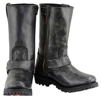 11-inch Classic Harness Square Toe Motorcycle Boots Distressed Gray