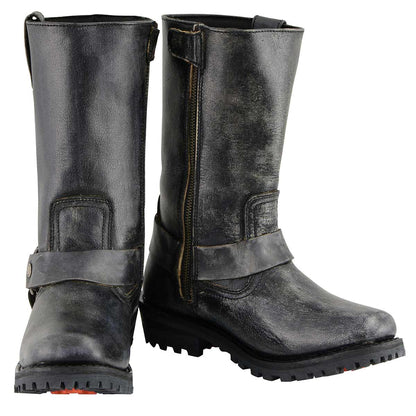11-inch Classic Harness Square Toe Motorcycle Boots Distressed Gray
