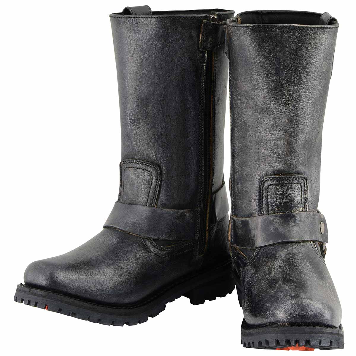 11-inch Classic Harness Square Toe Motorcycle Boots Distressed Gray