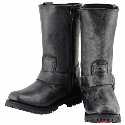 11-inch Classic Harness Square Toe Motorcycle Boots Distressed Gray